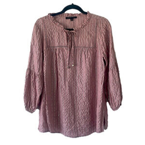 Women's 3/4 Sleeve Ruffle Neck Blouse with Trim Detail Top Size large​
